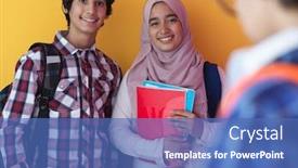  Presentation with purple education - Theme featuring arabic-teenagers-as-team-students background and a teal colored foreground
