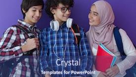  Presentation with team group - Cool new PPT theme with arabic-teenagers-as-team-students backdrop and a ocean colored foreground