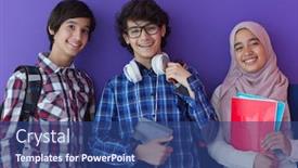  Presentation with team working together - Colorful PPT layouts enhanced with arabic-teenagers-as-team-students backdrop and a ocean colored foreground