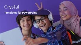  Presentation with purple education - Audience pleasing theme consisting of arabic-teenagers-as-team-students backdrop and a violet colored foreground