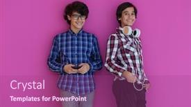  Presentation with teenagers - PPT theme having arabic-teenagers-group-portrait-against background and a violet colored foreground