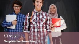  Presentation with black students - Colorful theme enhanced with arabic-teenagers-students-group-portrait backdrop and a violet colored foreground