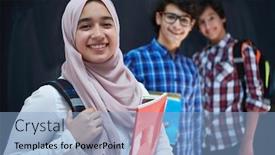  Presentation with black students - Slides enhanced with arabic-teenagers-students-group-portrait background and a light blue colored foreground