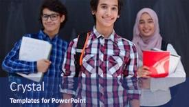  Presentation with black students - Colorful PPT layouts enhanced with arabic-teenagers-students-group-portrait backdrop and a ocean colored foreground