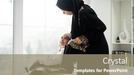  Presentation with mother child - Audience pleasing PPT layouts consisting of arabic-wheelchaired-child-with-mother backdrop and a coral colored foreground