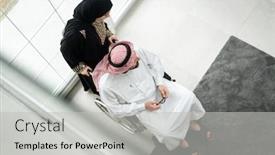  Presentation with arabic - Slide set consisting of arabic-wheelchaired-man-at-home background and a light gray colored foreground