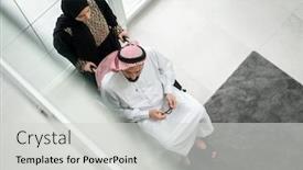  Presentation with arabic - PPT theme with arabic-wheelchaired-man-at-home background and a light gray colored foreground