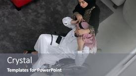  Presentation with arabic - Slide deck having arabic-wheelchaired-man-at-home background and a gray colored foreground