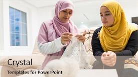  Presentation with arabic woman - Audience pleasing PPT theme consisting of arabic woman at home working backdrop and a lemonade colored foreground