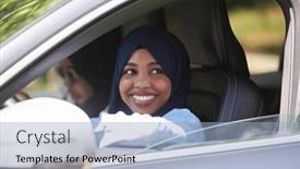  Presentation with arabic woman - Beautiful presentation design featuring arabic-woman-couple-traveling backdrop and a light blue colored foreground