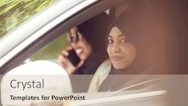  Presentation with arabic woman - Presentation theme enhanced with arabic-woman-couple-traveling background and a soft green colored foreground