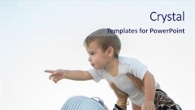  Presentation with arabic woman - Beautiful slide deck featuring arabic woman holding baby in air and playing backdrop and a sky blue colored foreground