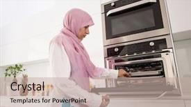  Presentation with arabic woman - Cool new presentation theme with arabic woman in white modern kitchen backdrop and a mint green colored foreground