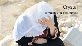  Presentation with arabic woman - Presentation design featuring arabic woman sitting on rock background and a lemonade colored foreground