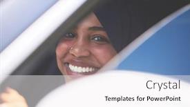  Presentation with arabic woman - Beautiful presentation design featuring arabic-woman-traveling-by-car backdrop and a white colored foreground