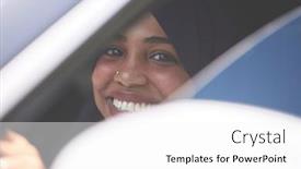  Presentation with arabic woman - Colorful PPT theme enhanced with arabic-woman-traveling-by-car backdrop and a white colored foreground