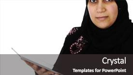  Presentation with arabic woman - Cool new presentation with arabic woman working with touch tablet backdrop and a dark gray colored foreground