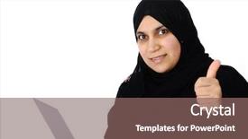  Presentation with arabic woman - Slides consisting of arabic woman working with touch tablet background and a violet colored foreground