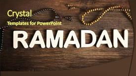  Presentation with rosary - Colorful slide deck enhanced with arabic words - image of word ramadan backdrop and a tawny brown colored foreground