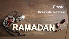  Presentation with rosary - PPT theme having arabic words - image of word ramadan background and a violet colored foreground