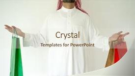  Presentation with paper bag vs plastic bags - Cool new presentation with arabic young businessman with shopping backdrop and a  colored foreground