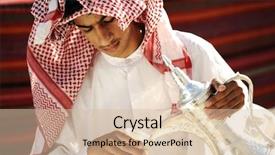  Presentation with arabic - Amazing PPT theme having arabic young man receiving guests backdrop and a lemonade colored foreground