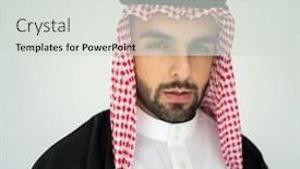  Presentation with arabic - Audience pleasing presentation theme consisting of arabic-young-sheikh-posing backdrop and a light gray colored foreground