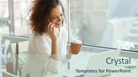  Presentation with coffee recucle - Presentation theme enhanced with arabica - attractive woman savouring coffee background and a  colored foreground