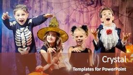  Presentation with halloween - Amazing presentation theme having araignee - cheerful children in halloween costumes backdrop and a tawny brown colored foreground