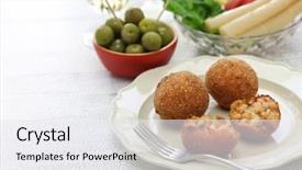  Presentation with italian food - Beautiful slides featuring arancini di riso fried risotto rice balls italian sicilian food backdrop and a white colored foreground