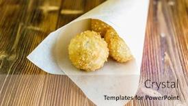  Presentation with rice - PPT theme with arancini - fried rice balls background and a coral colored foreground