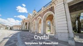  Presentation with 18th century - Slide deck with aranjuez a museum nowadays background and a gray colored foreground