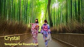  Presentation with kimono - Colorful PPT layouts enhanced with arashiyama near kyoto japan backdrop and a tawny brown colored foreground