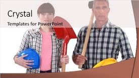  Presentation with generations - Colorful presentation theme enhanced with arbeitsteilung - two generations of builders backdrop and a lemonade colored foreground