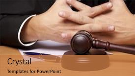  Presentation with judicial - Slides enhanced with arbitration - referee hammer and a man background and a coral colored foreground