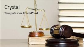  Presentation with justice - Beautiful theme featuring arbitration - wooden gavel golden scales backdrop and a soft green colored foreground