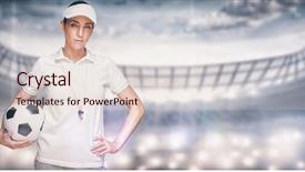  Presentation with female soccer - PPT theme with arbitration football - female athlete holding a soccer background and a lemonade colored foreground