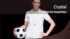  Presentation with female soccer - Colorful slide deck enhanced with arbitration football - female athlete holding a soccer backdrop and a dark gray colored foreground
