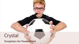 Presentation with sports - PPT theme having arbitration football - funny man in sports concept background and a lemonade colored foreground