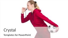  Presentation with sports - Presentation theme enhanced with arbitration football - woman in sports concept isolated background and a  colored foreground