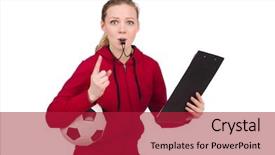  Presentation with sports - Presentation theme with arbitration football - woman in sports concept isolated background and a  colored foreground
