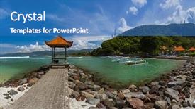  Presentation with bali island typical indonesia - Audience pleasing PPT theme consisting of arbor - candidasa beach - bali island backdrop and a teal colored foreground