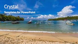  Presentation with bali island typical indonesia - PPT theme consisting of arbor - padangbai beach - bali island background and a teal colored foreground