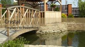  Presentation with garden pond - PPT layouts with arbor in garden with flowerbed background and a coral colored foreground