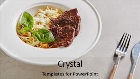  Presentation with veal - Theme having arborio rice with well done background and a light gray colored foreground