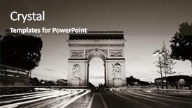  Presentation with arc de triomphe - Presentation design enhanced with arc de triomphe and street background and a dark gray colored foreground