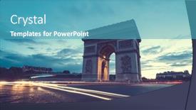  Presentation with paris france - Beautiful presentation design featuring arc-de-triumph-at-evening backdrop and a teal colored foreground