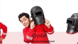  Presentation with funny - Beautiful slide deck featuring gas collection - funny welder isolated on white backdrop and a red colored foreground