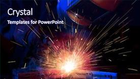  Presentation with technical - Audience pleasing theme consisting of steeo - welder erecting technical steel industrial backdrop and a navy blue colored foreground