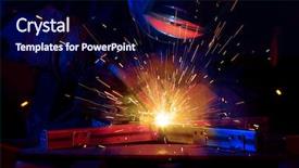  Presentation with technical - PPT layouts featuring steeo - welder erecting technical steel industrial background and a navy blue colored foreground